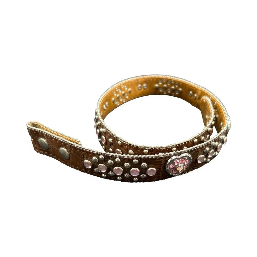Nocona Girls Western Belt Strap Only Size 26 Pink Rhinestone Croc N4425202